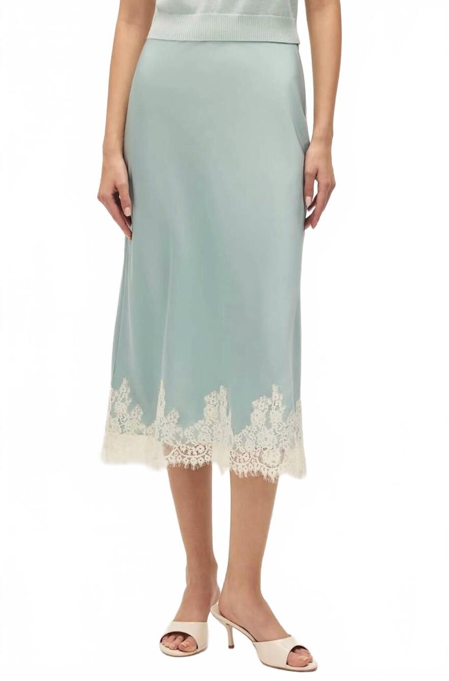 NEW ELODIE THE LABEL enid midi skirt in blue haze
